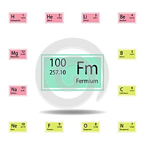 Periodic table element fermium color icon. Set of chemical sign color icon. Signs and symbols collection icon for websites, web