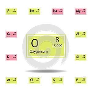 Periodic table element oxygenium color icon. Set of chemical sign color icon. Signs and symbols collection icon for websites, web