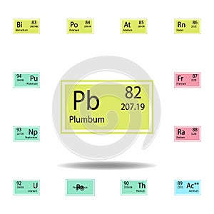 Periodic table element plumbum color icon. Set of chemical sign color icon. Signs and symbols collection icon for websites, web