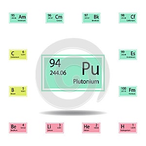 Periodic table element plutonium color icon. Set of chemical sign color icon. Signs and symbols collection icon for websites, web