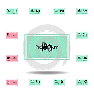 Periodic table element protactinium color icon. Set of chemical sign color icon. Signs and symbols collection icon for websites,
