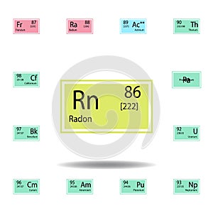 Periodic table element radon color icon. Set of chemical sign color icon. Signs and symbols collection icon for websites, web