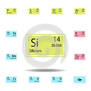 Periodic table element silicium color icon. Set of chemical sign color icon. Signs and symbols collection icon for websites, web photo