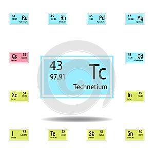 Periodic table element technetium color icon. Set of chemical sign color icon. Signs and symbols collection icon for websites, web photo