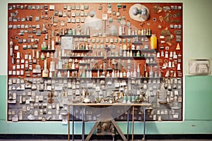 periodic table of elements displayed on a laboratory wall