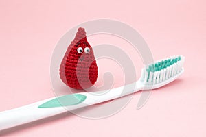 Periodontitis, bleeding gums, hygiene conception photo of periodontal disease. Dental care and toothache. Avoid propblems of teeth