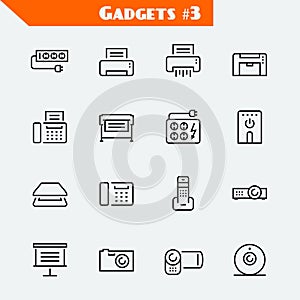 Peripheral devices and gadgets icon set