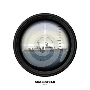 Periscope of submarine. Military weapon view. Sea battle. Warship image. Battleship in ocean