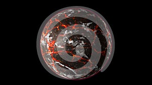 Perishes planet earth, Armageddon. 3D render of hot liquid lava planet on black background