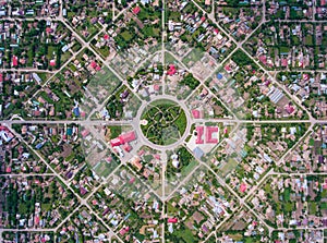 Perisoru symmetrical village in Calarasi County, Romania aerial