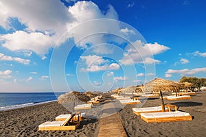 Perissa beach (Black Beach) on Santorini island