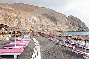 Perissa beach on the Greek island of Santorini, Greece