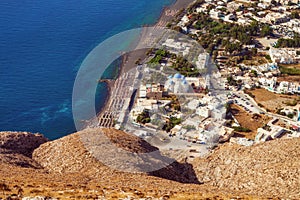 Perissa village, Santorini, as seen from the Ancient Thera ruins