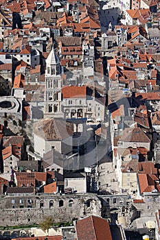 Peristyle and St Domnius cathedral in Split, aerial view