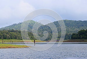 Periyar Lake with Hills in Background on a Clear Day, Thekkady, Kerala, India