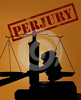 Perjury stamp and gavel with scales