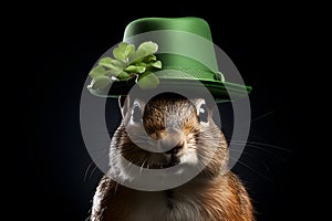 Perky Chipmunk with Gardener\'s Hat Portrait. Generative AI illustration