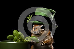 Perky Chipmunk with Gardener\'s Hat Portrait. Generative AI illustration