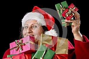 Perky Female Pensioner Presenting Wrapped Gifts