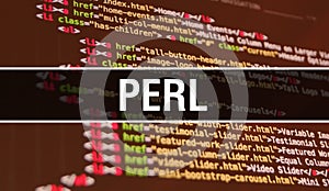 Perl concept illustration using code for developing programs and app. Perl website code with colourful tags in browser view on