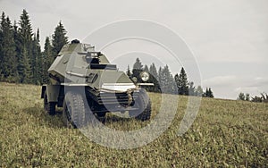 PERM, RUSSIA - JULY 30, 2016: Historical reenactment of World War II, summer, 1942. Soviet armored car