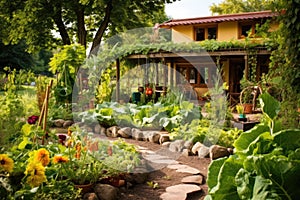 permaculture garden with diverse edible flora