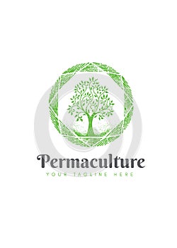 Permaculture Homestead Sustainable Eco Farm. Organic Tree Logo Concept photo