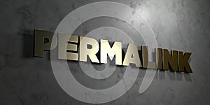 Permalink - Gold sign mounted on glossy marble wall - 3D rendered royalty free stock illustration photo