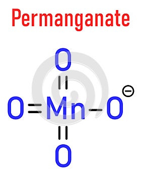 Permanganate anion, chemical structure. Skeletal formula. Flat design