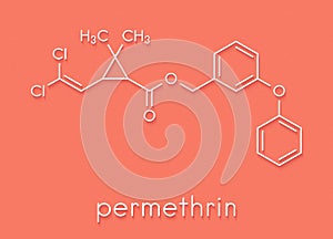 Permethrin pyrethroid insecticide. Used to treat scabies and head lice in humans. Used to impregnate mosquito nets and in flea.