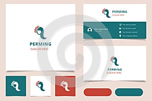 Perming logo design with editable slogan. Branding book and business card template.