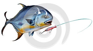 Permit fish Round pompano attacks Popper Lures Topwater Fishing Baits.