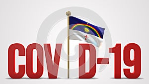 Pernambuco realistic 3D flag and Covid-19 illustration.
