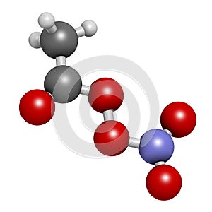 Peroxyacetyl nitrate (PAN) pollutant molecule. Secondary pollutant, found in photochemical smog. Further decomposes into