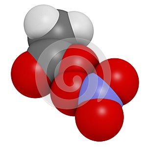 Peroxyacetyl nitrate (PAN) pollutant molecule. Secondary pollutant, found in photochemical smog. Further decomposes into