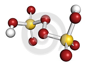 Peroxydisulfuric acid oxidizing agent molecule. 3D rendering. Atoms are represented as spheres with conventional color coding: