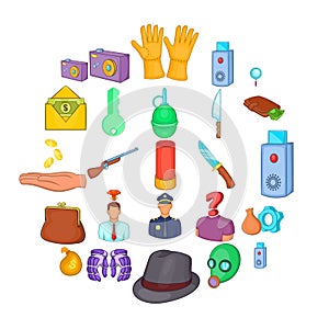 Perpetration icons set, cartoon style