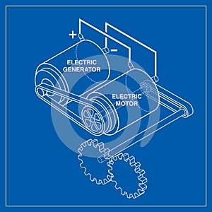 Blueprint of a hypothetical but impossible perpetual motion machine. photo