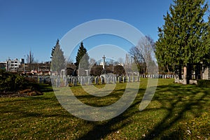Prague, Czech Republic - March 30, 2021 - Prague War Cemetery  1939 - 1945. There are even some Commonwealth war graves here, most photo