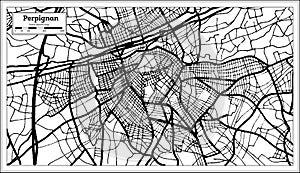 Perpignan France City Map in Black and White Color in Retro Style. Outline Map
