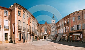 Perpignan, France. Leon Gambetta Square And Cathedral Basilica Of Saint John The Baptist Of Perpignan In Sunny Summer