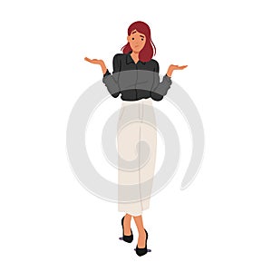 Perplexed Businesswoman Character, Shoulders Shrugged, Wearing Puzzled Expression, Complex Decision Vector Illustration photo