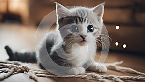 A perplexed gray and white kitten looking adorably confused