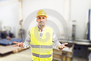 Perplexed workman asking gesture