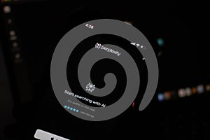 Perplexity, a AI search engine on the mobile screen in landscape view with dark theme