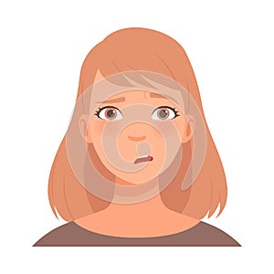 Perplexity on the face of a young woman. Vector illustration.