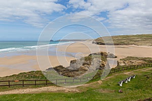 Perranporth beach North Cornwall England UK