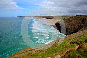 Perranporth coast and beach North Cornwall England UK HDR