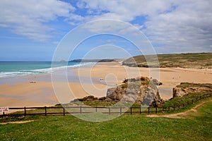 Perranporth North Cornwall England UK blue sky and sea