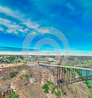 Perrine Memorial Bridge aerial view in Jerome, Idaho